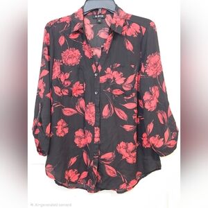 A. Byer Black and Red Floral Button Down Shirt